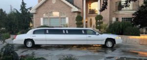 White Stretch Lincoln Limo at Cameo Heights Mansion