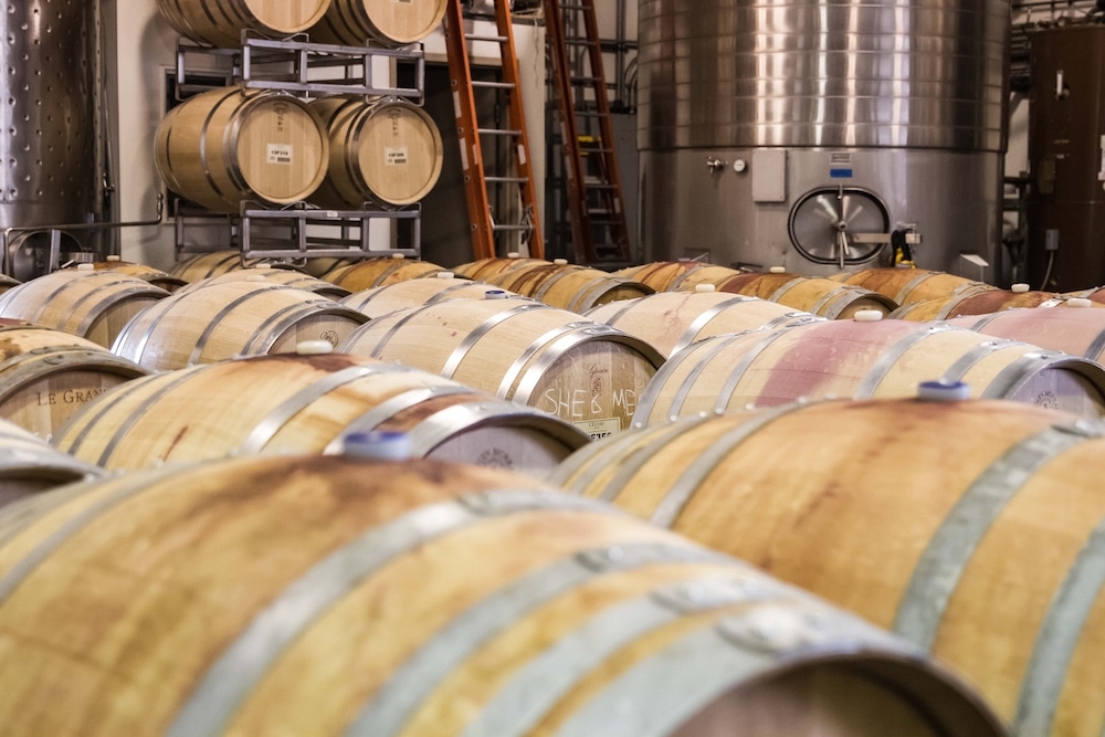 L'Ecole Winery, photo of the barrel room during a tasting and tour